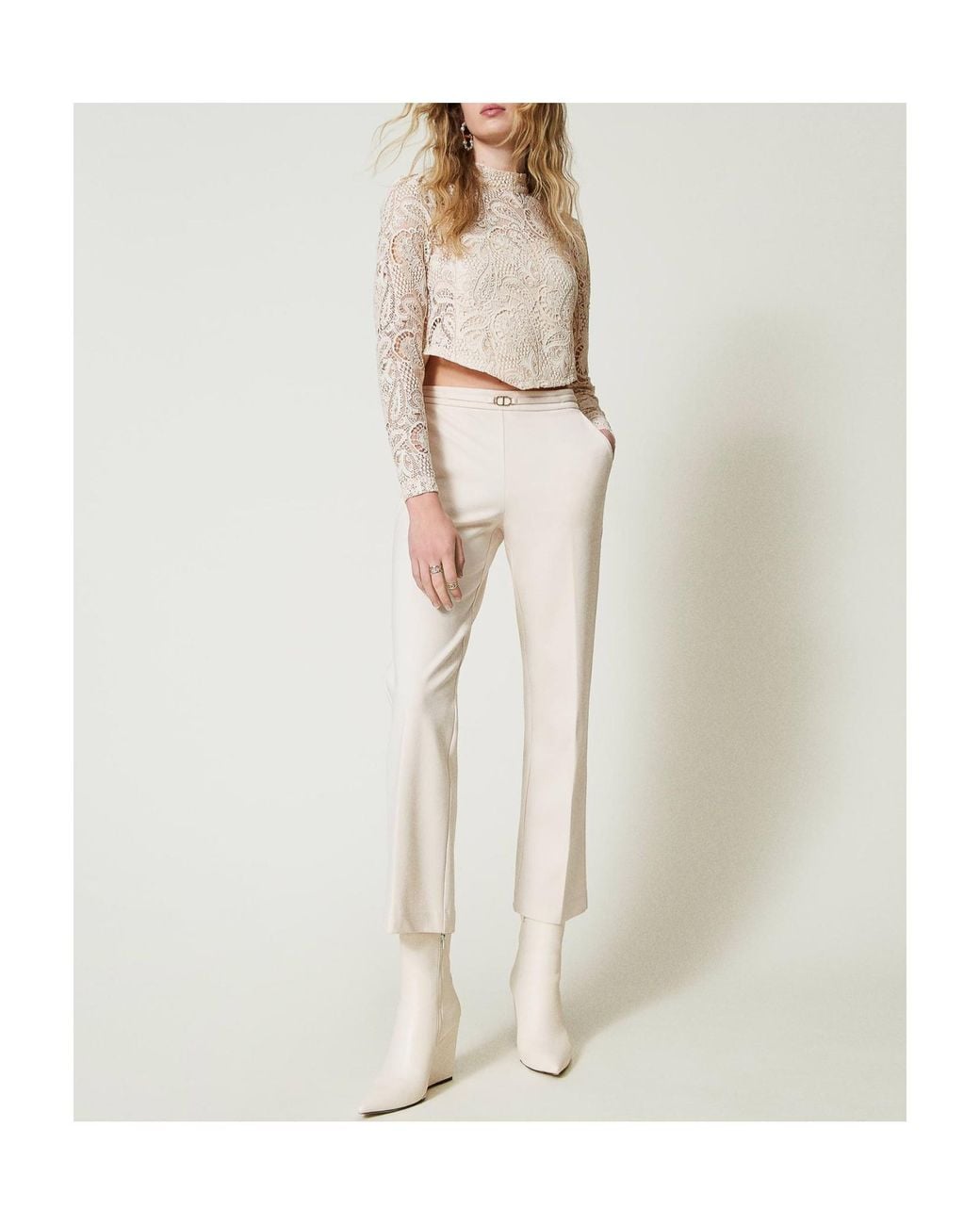Twinset Natural Oval T Waist Strap Trousers