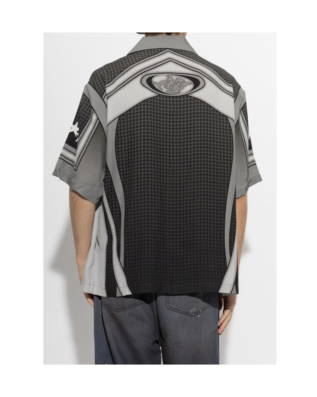 Amiri Gray Geometric Short Sleeve Shirt for men