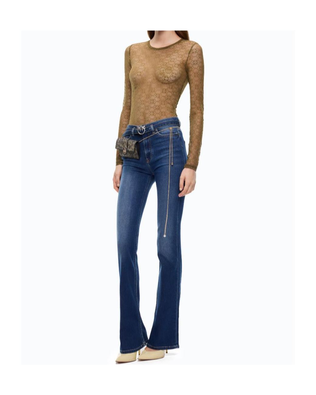 Pinko Brown Sheer Patterned Knitted Top
