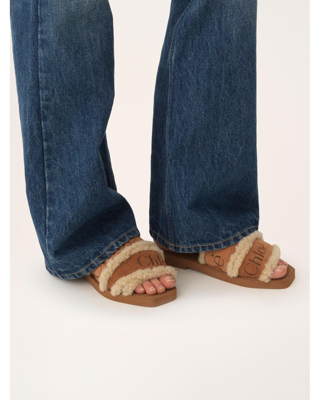 Chloé Brown Chloé Woody Shearling Sandals