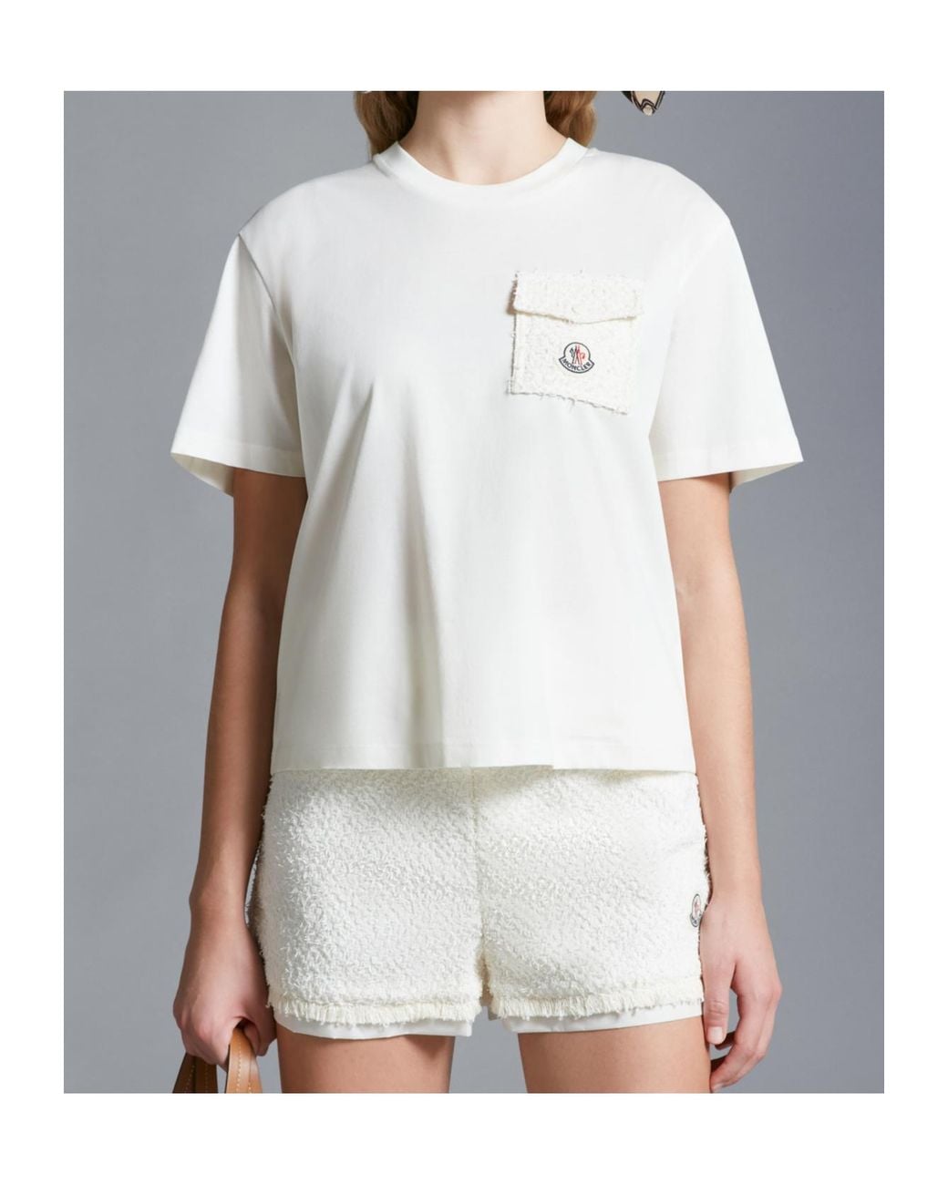 Moncler White Tweed Pocket Crewneck T-Shirt