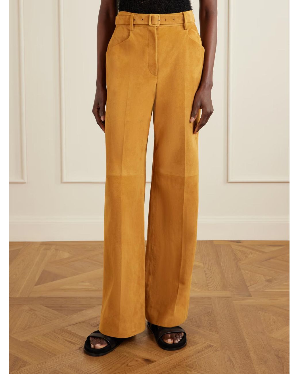 Gabriela Hearst Orange Norman Belted Suede Straight-Leg Pants