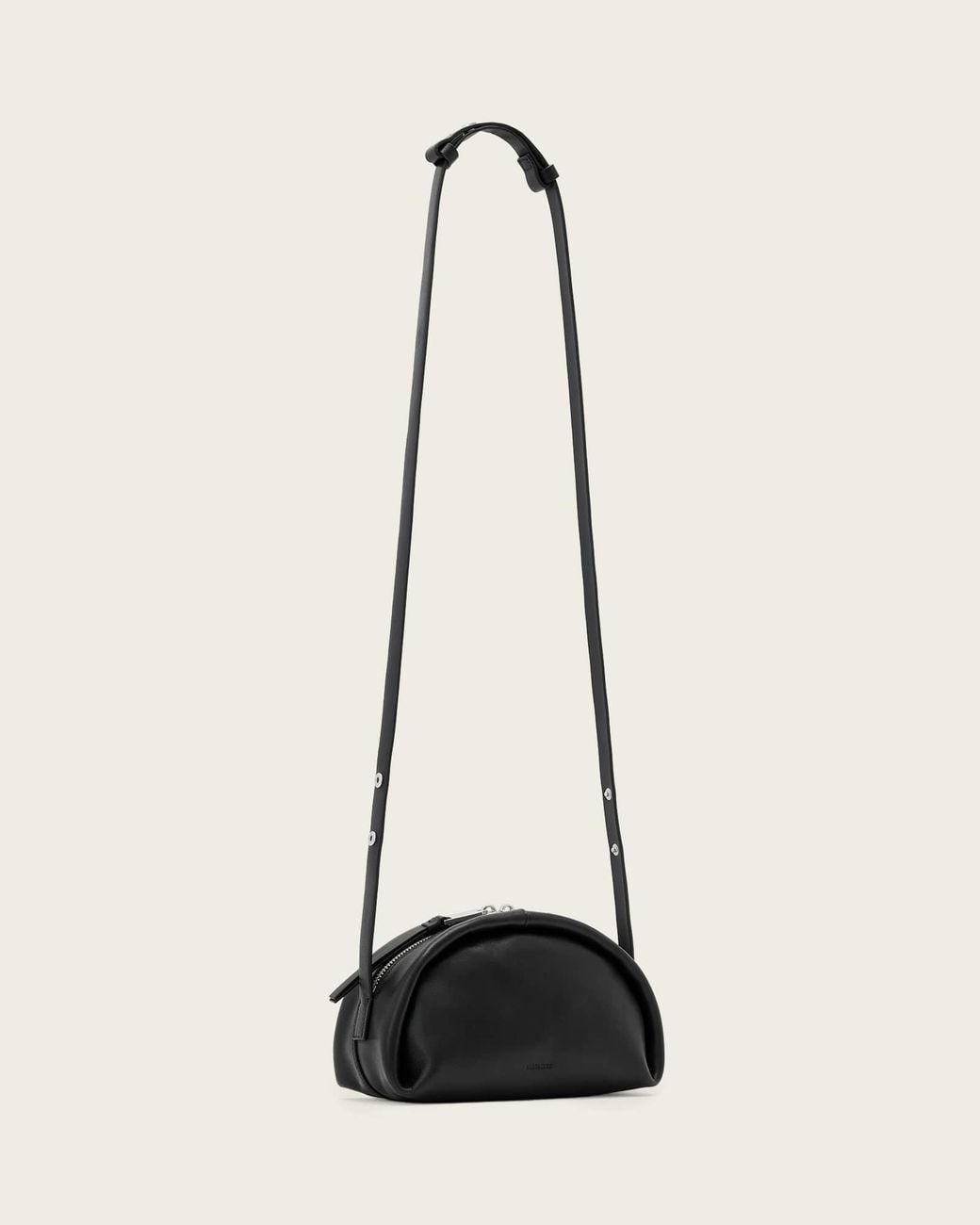 AllSaints Black Half-Moon Leather Cross Body Bag