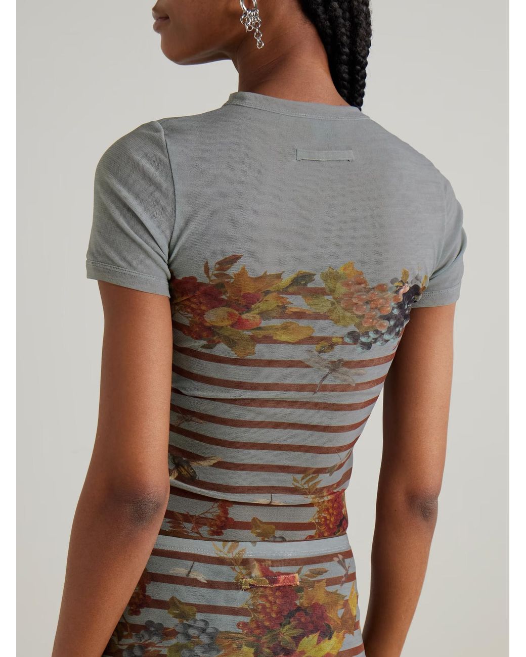 Jean Paul Gaultier Gray Striped Floral-Print T-Shirt