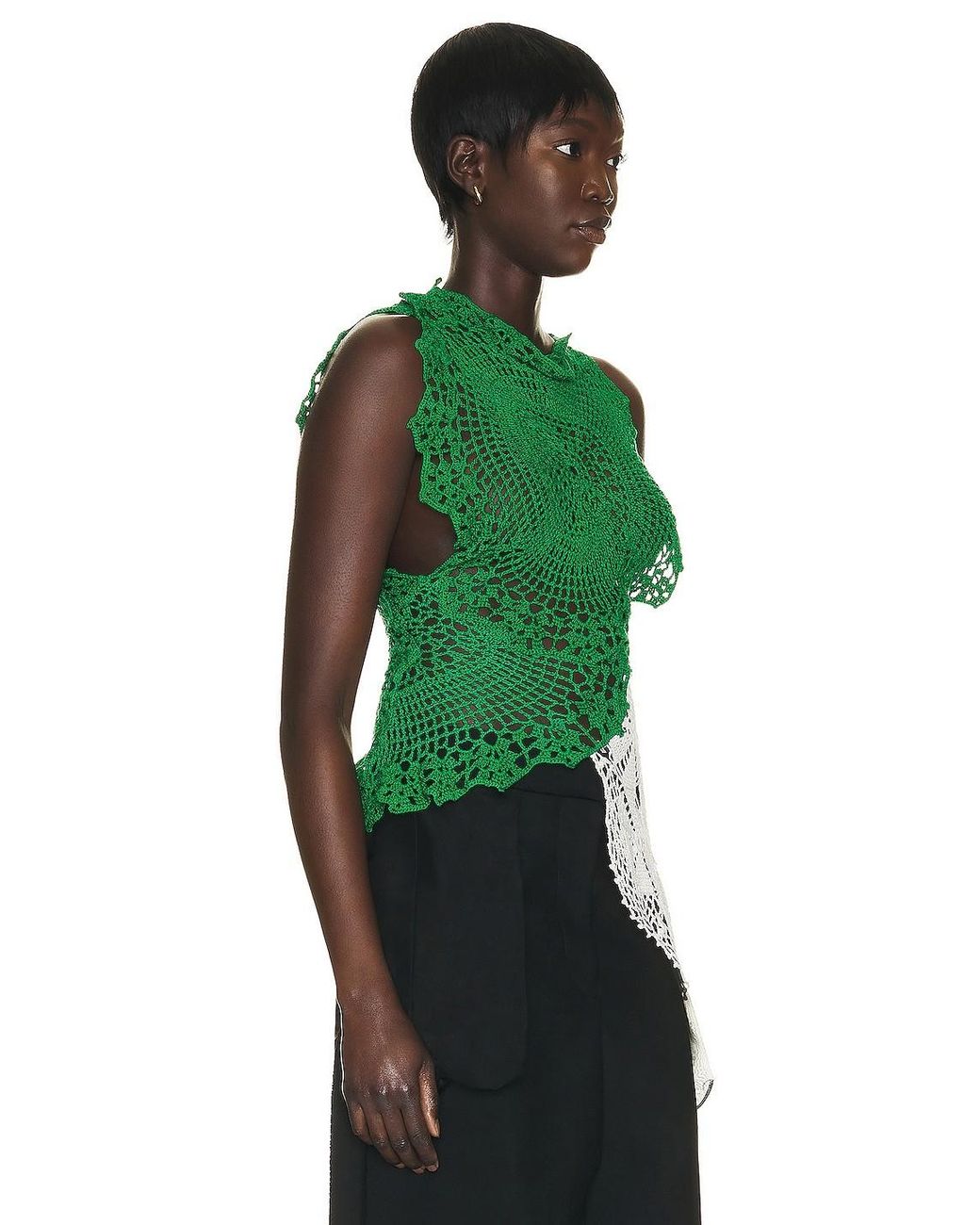 The Row Green Christa Crochet Asymmetric Top