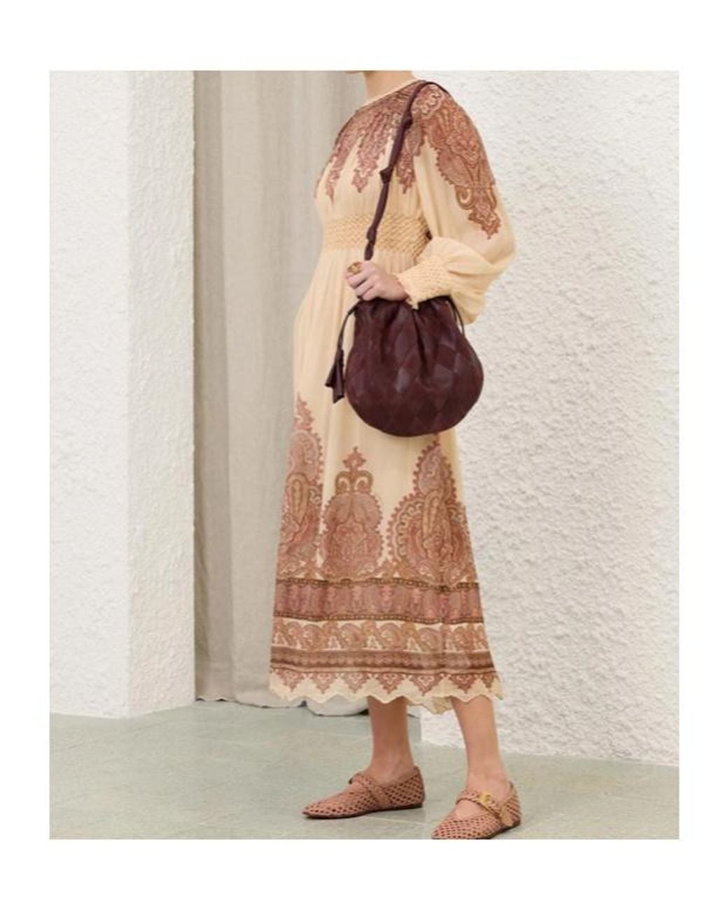 Zimmermann Natural Ascent Smocked Midi Dress