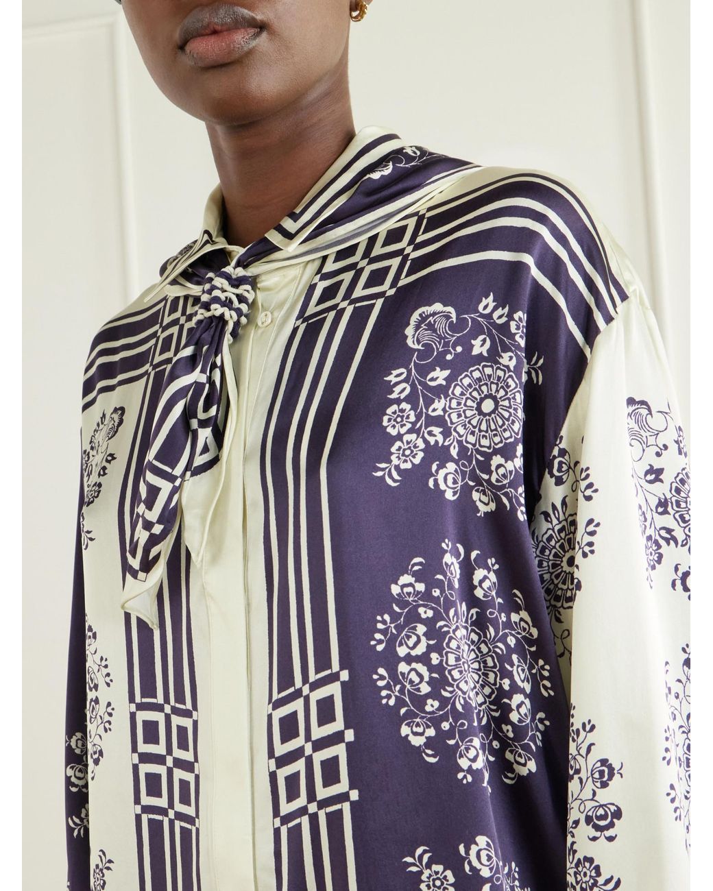 ALÉMAIS Multicolor Banderra Scarf-Detailed Printed Silk-Satin Shirt