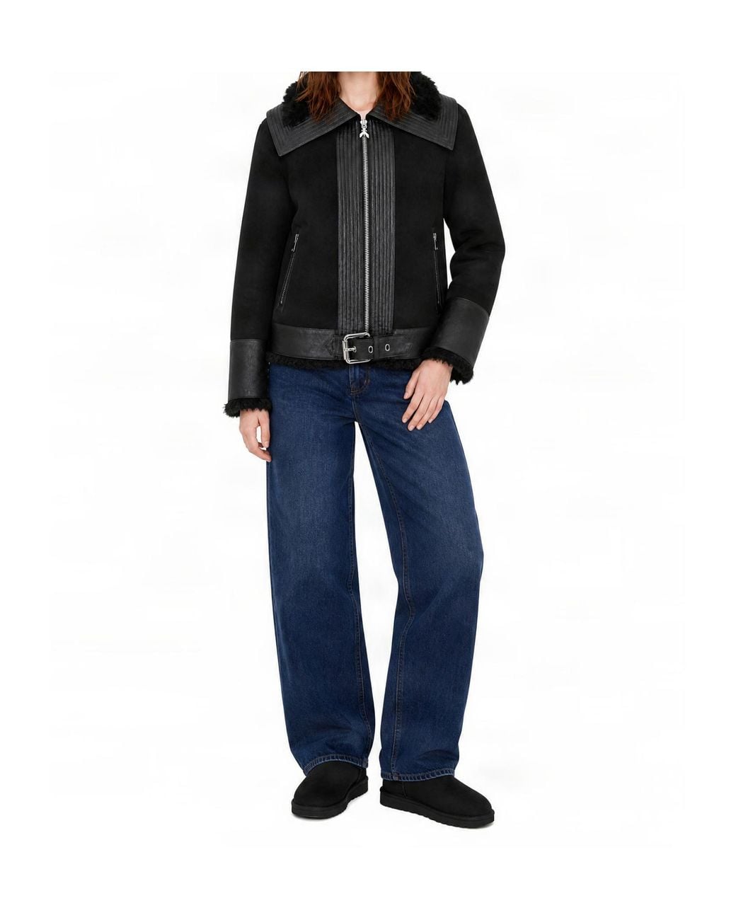 Patrizia Pepe Black Faux-Fur Detailed Biker Jacket