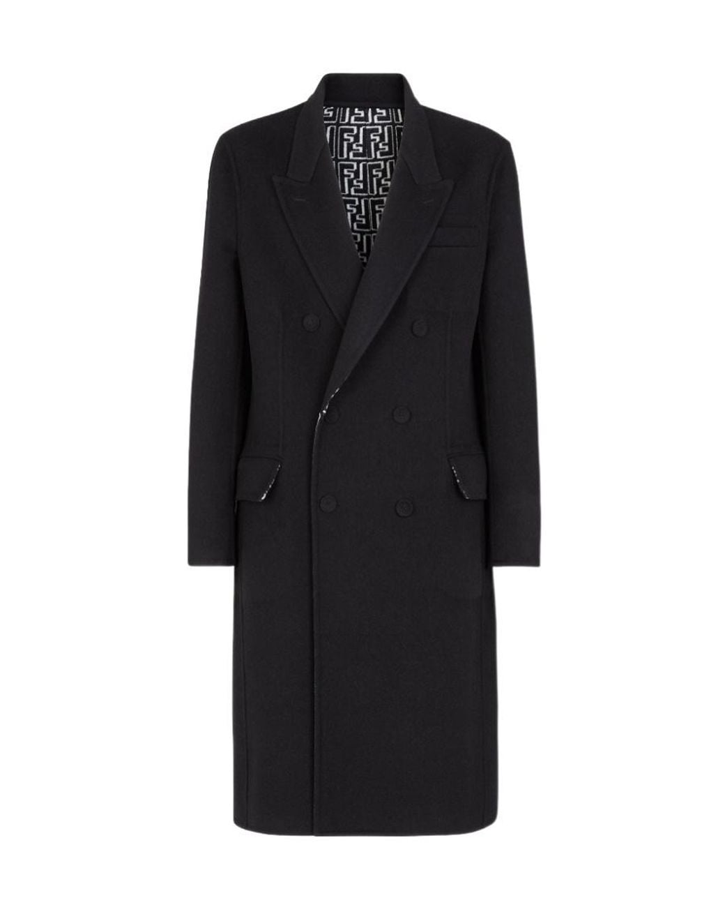 Fendi Black Reversible Monogram Double-Breasted Coat for men