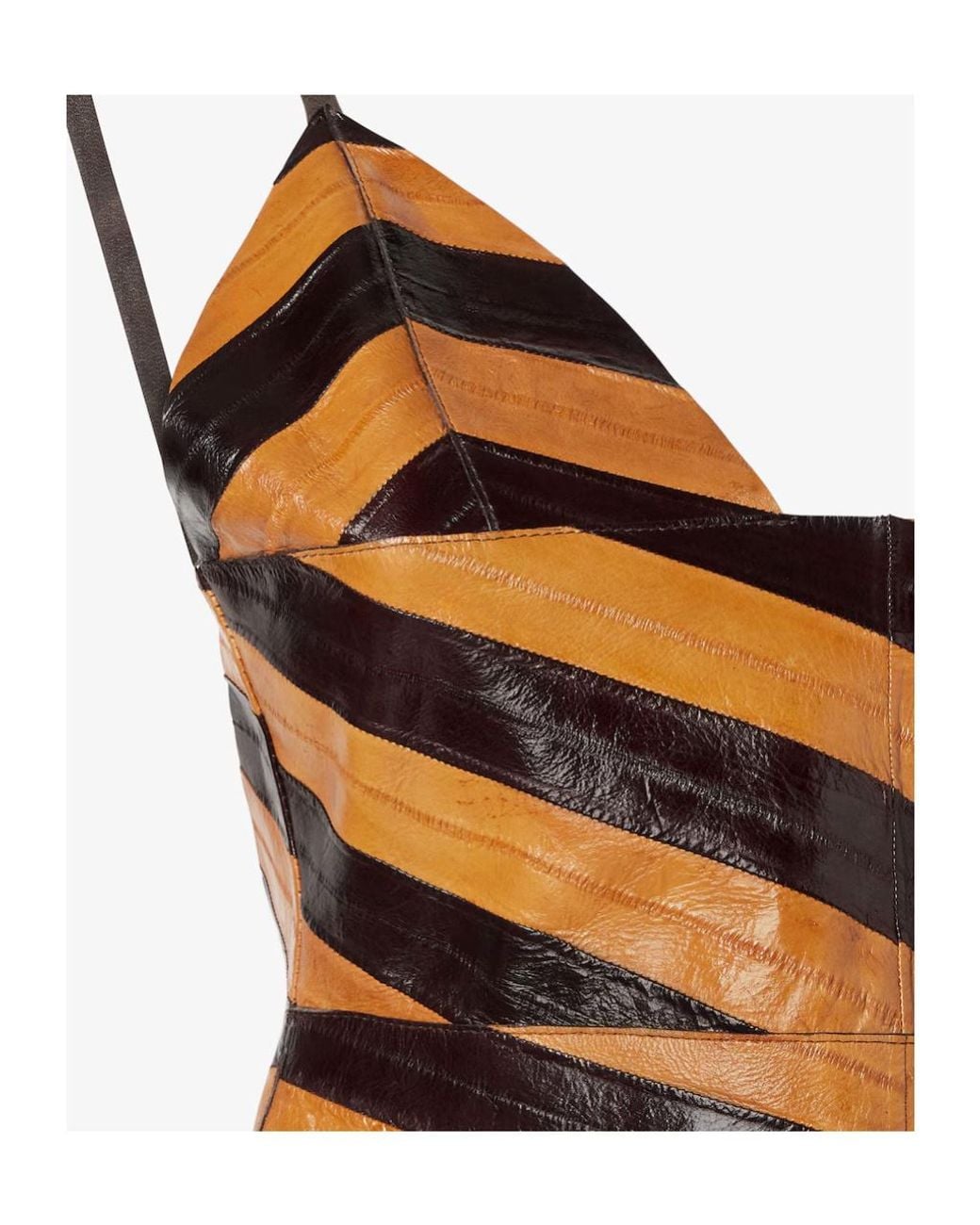 Fendi Orange Two-Tone Chevron Hagfish Leather Dress