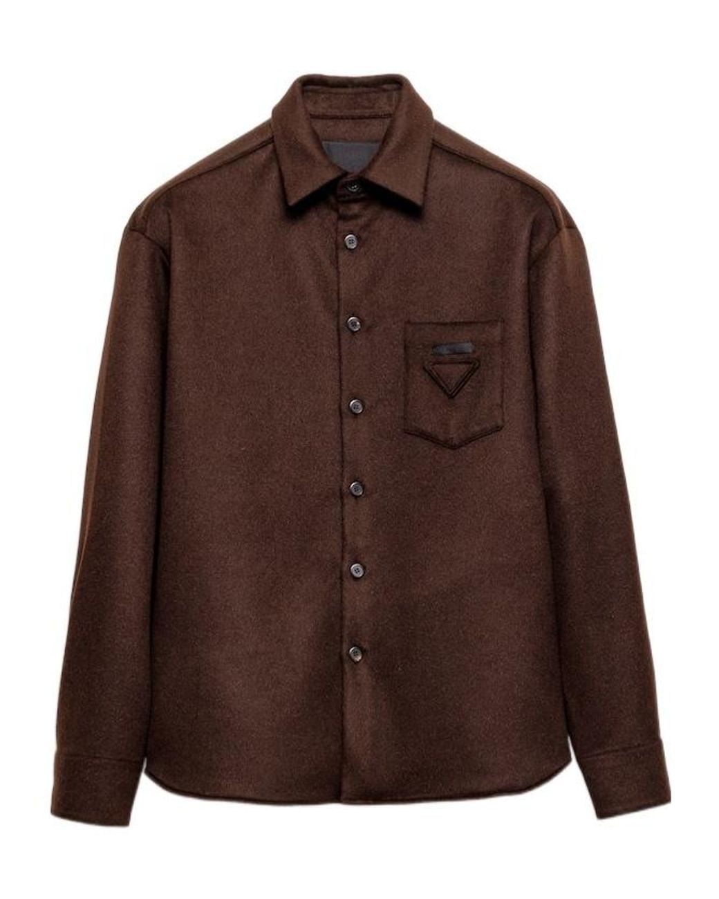 Prada Brown Triangle Logo-Patch Shirt for men
