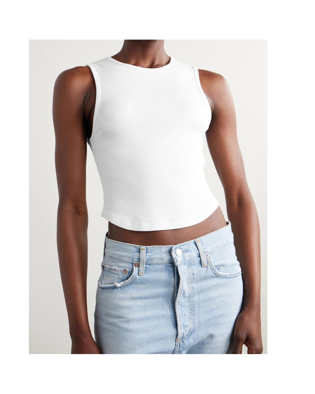 Agolde White Nova Ribbed Stretch Blend Short Tank Vest