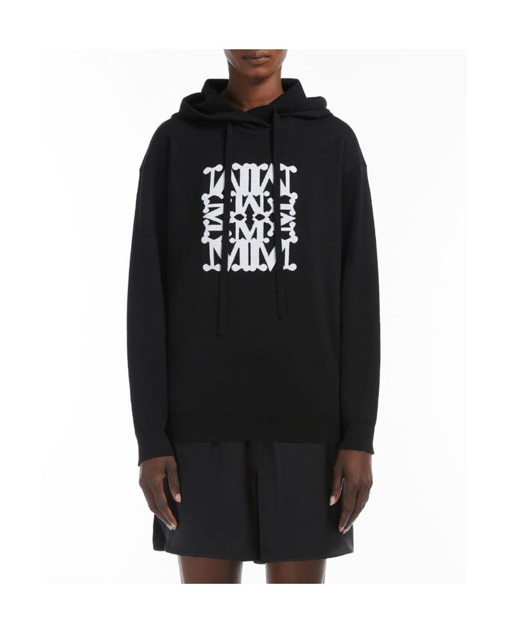 Max Mara Black Jacquard-Logo Long-Sleeve Hoodie