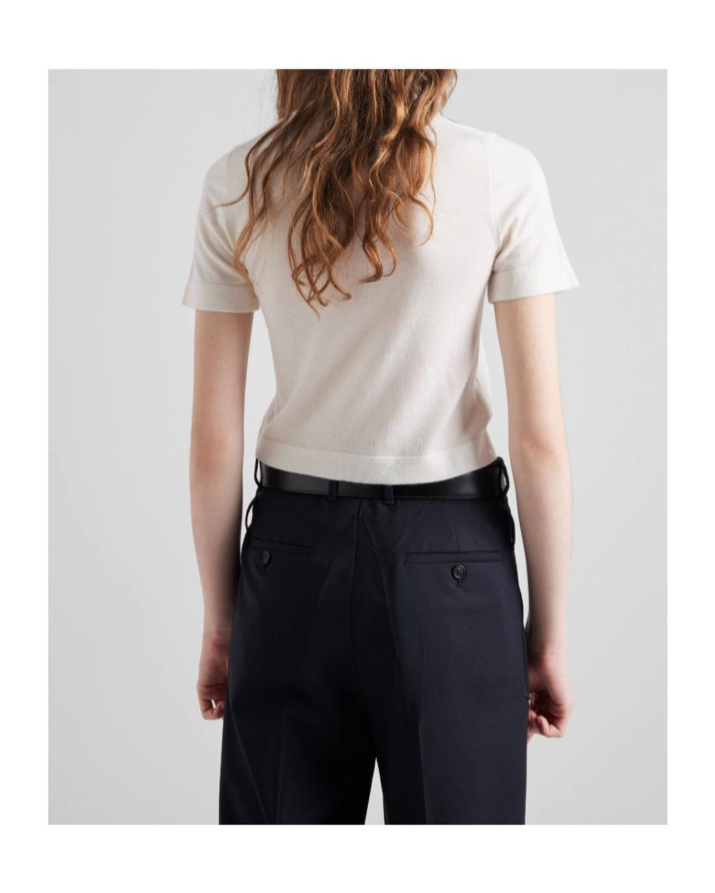 Prada White Logo-Intarsia Knitted Top