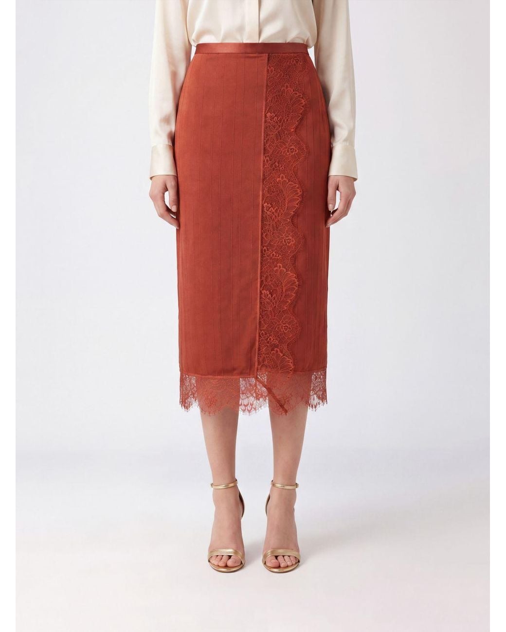 Twinset Red Lace Trim Midi Skirt