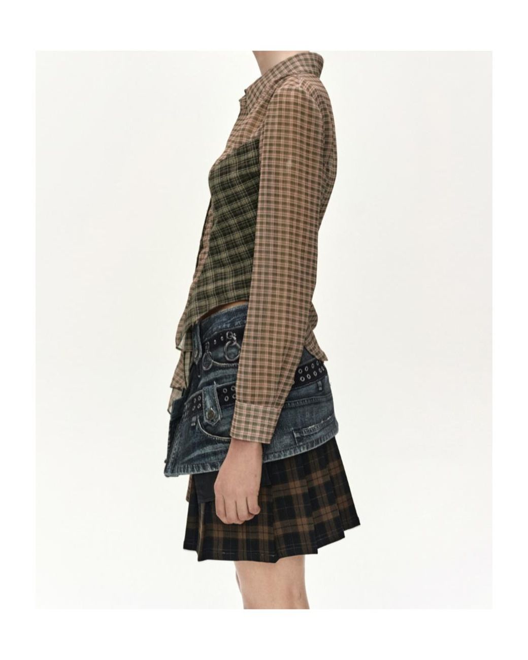 ANDERSSON BELL Brown Check-Pattern Asymmetric Shirt