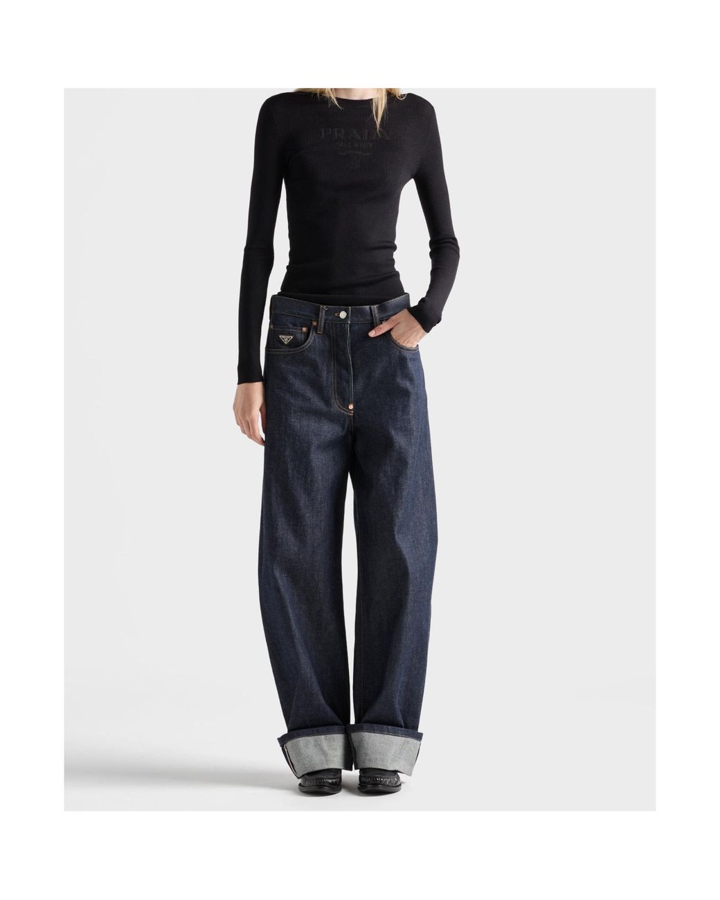 Prada Black Superfine Ribbed Intarsia-Logo Sweater