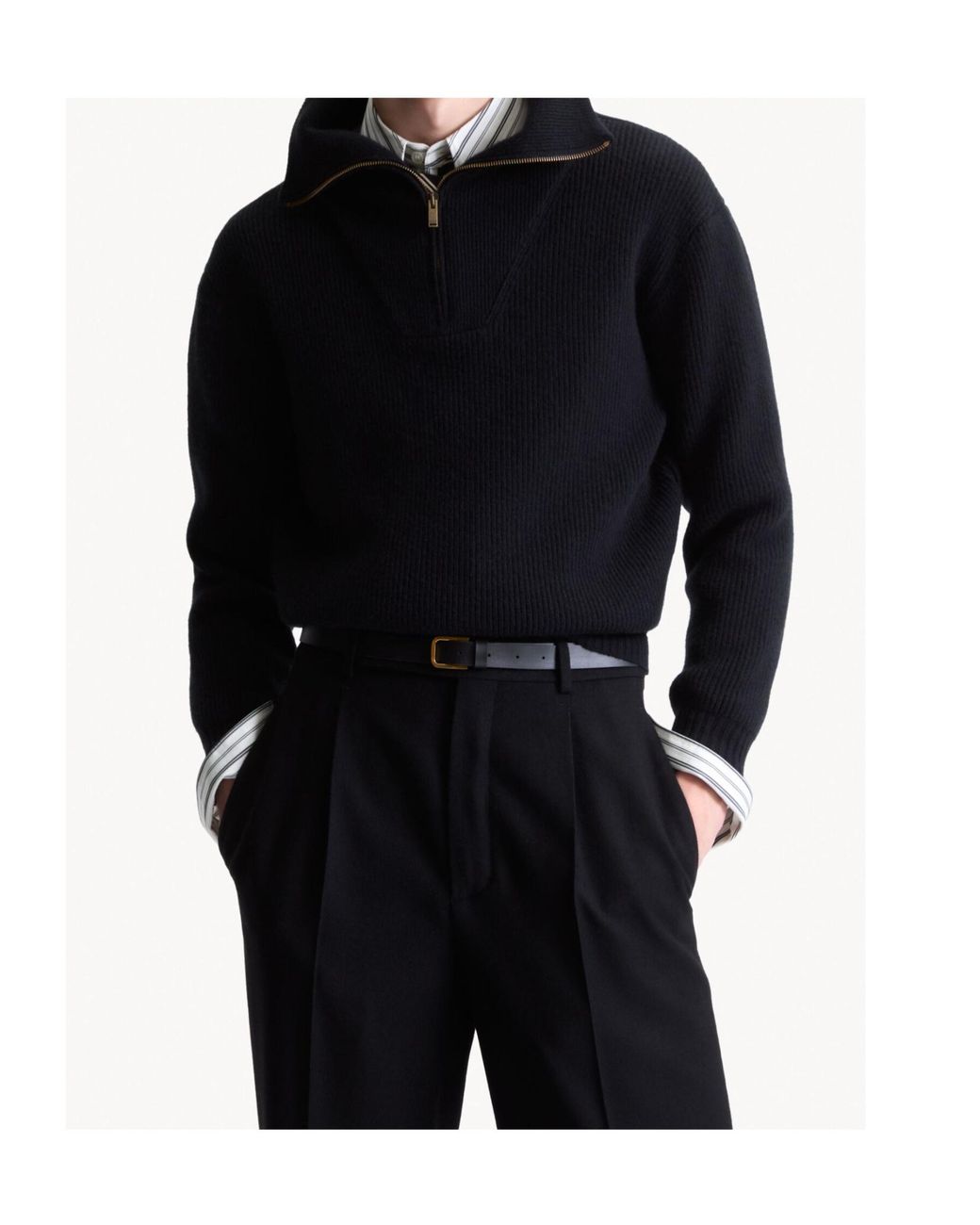 Saint Laurent Black Half-Zip Rib-Knit Jumper for men