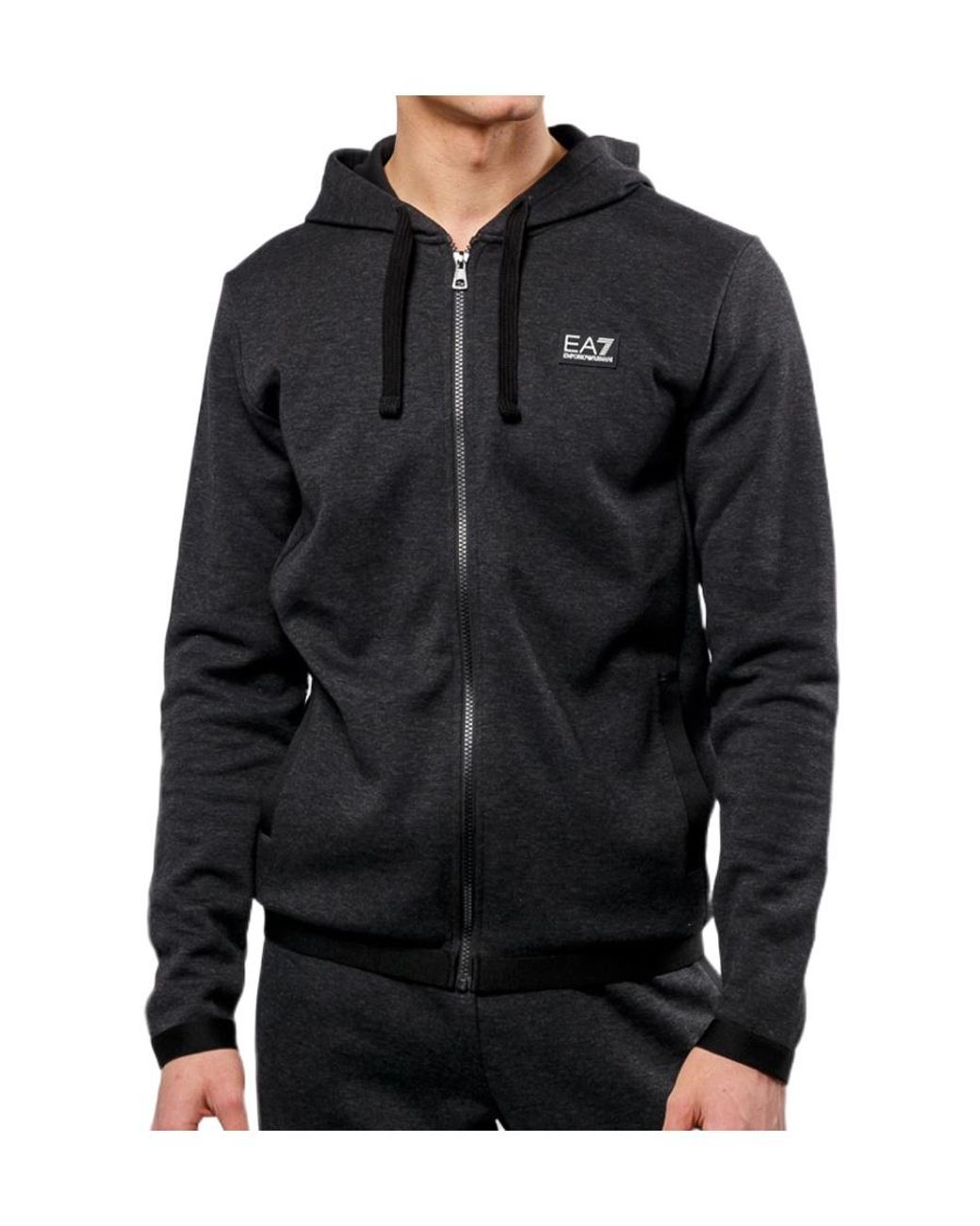 EA7 Black Logo Hooded Casual Coat for men