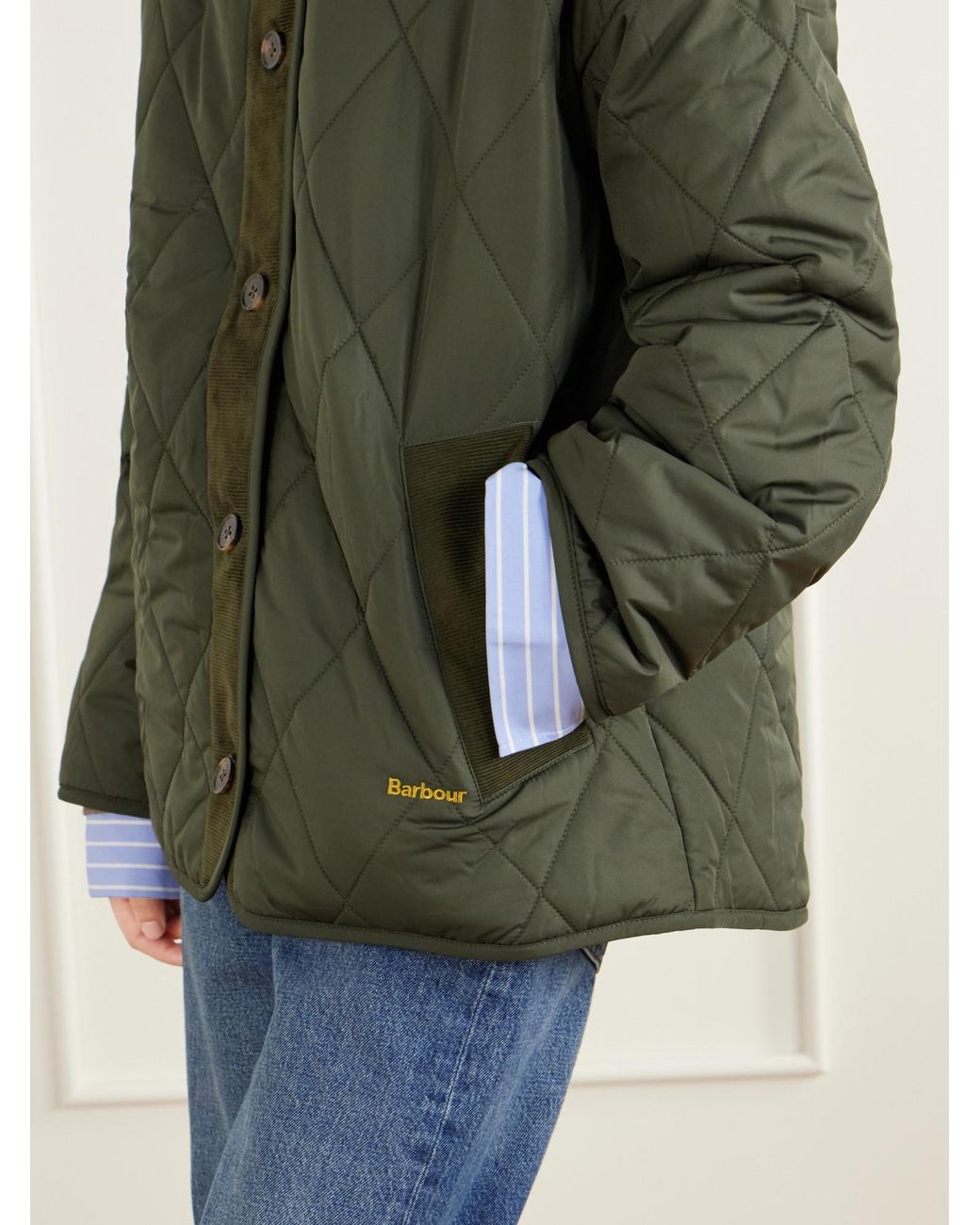 Barbour Green Corduroy-Trimmed Shell Quilted Jacket