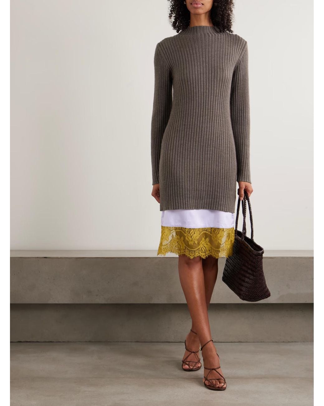 Staud Gray Willow Layered Lace Trim Dress