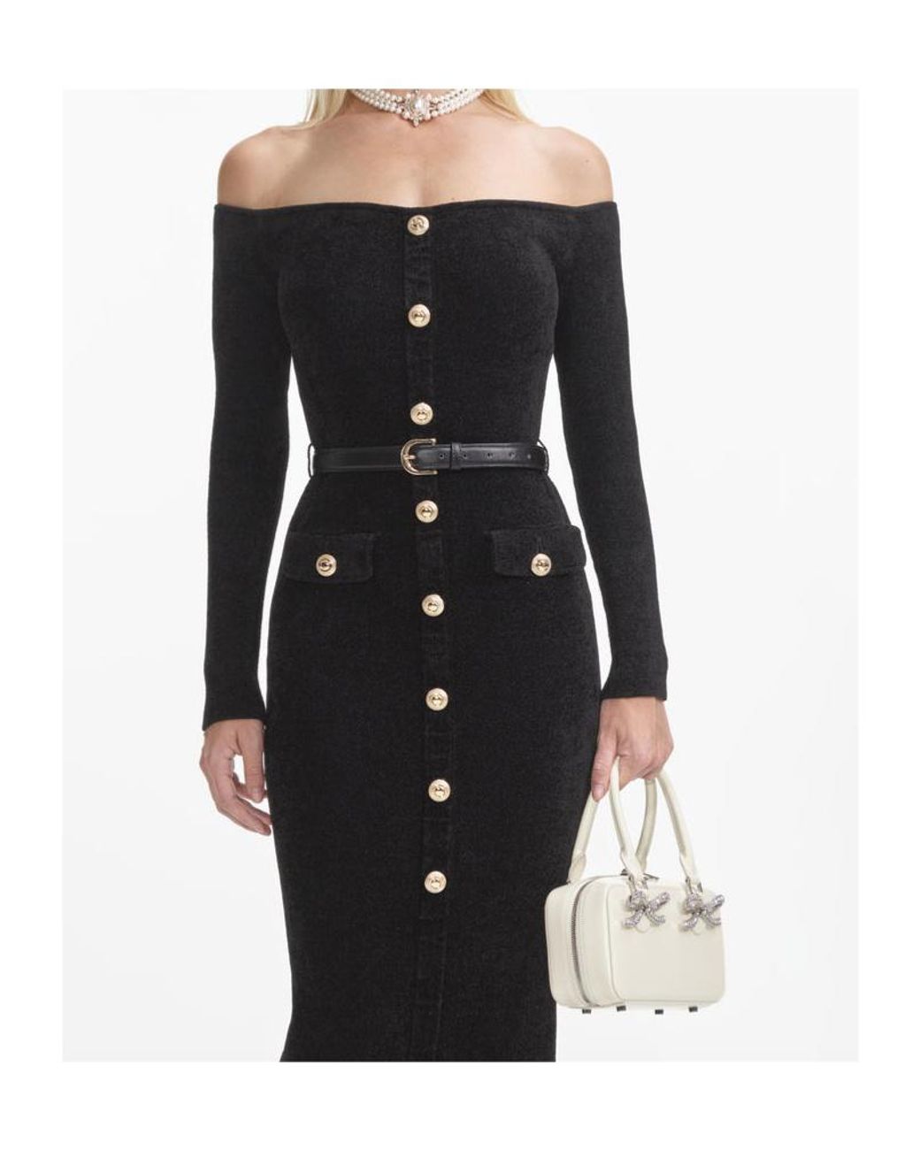 Self-Portrait Black Chenille Knit Midi Dress