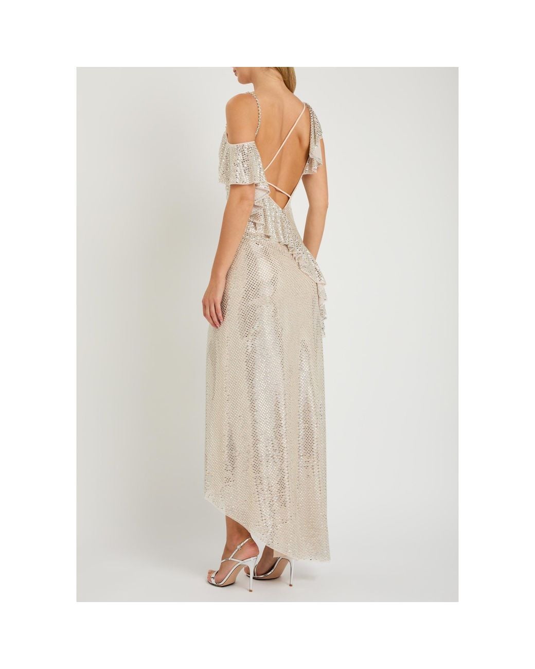 Self-Portrait White Sequin Embellished Mesh Skirt