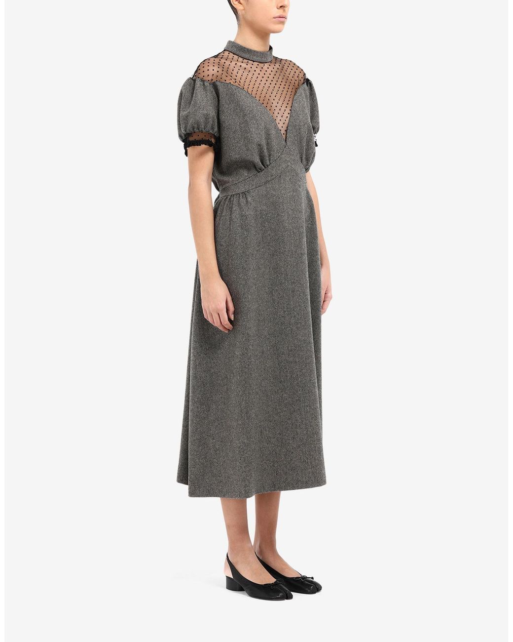 Maison Margiela Gray Sheer-Panel Chevron Dress