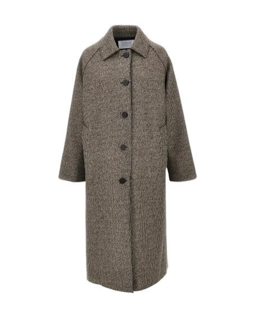 Harris Wharf London Gray Houndstooth-Pattern Single-Breasted Coat