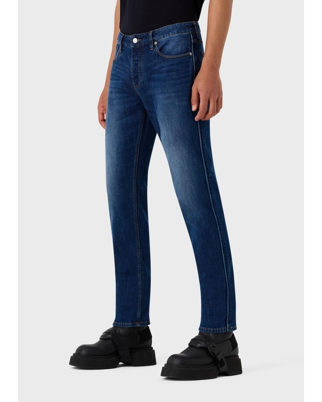 Emporio Armani Blue Logo-Patch Cotton Jeans for men
