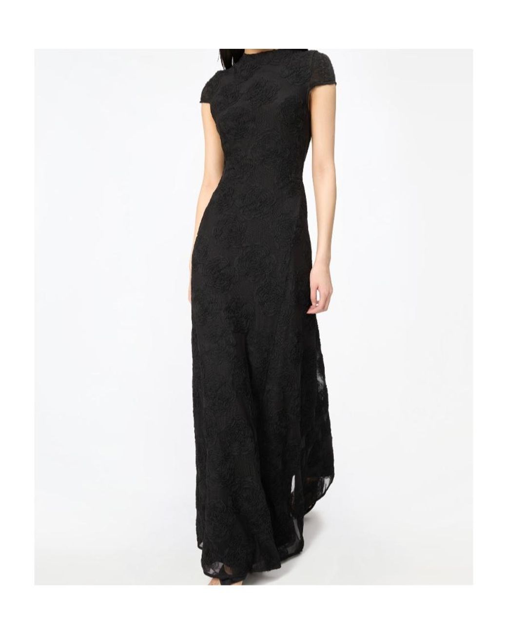 ROTATE BIRGER CHRISTENSEN Black Flower Mesh Maxi Dress