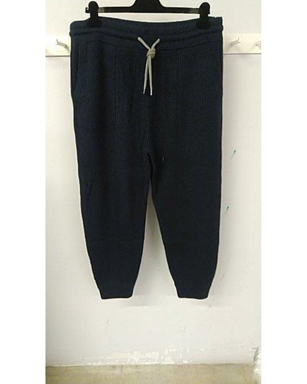 Brunello Cucinelli Blue Ribbed Knit Drawstring Joggers for men
