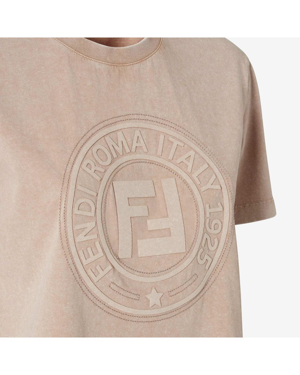 Fendi Natural Logo Stamp Embossed Crewneck T-Shirt