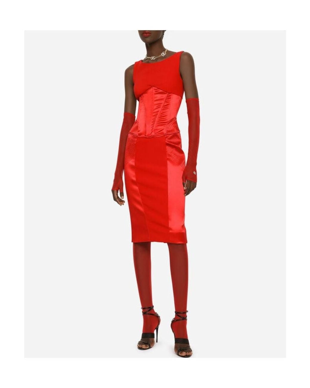 Dolce & Gabbana Red Corset-detail Midi Dress