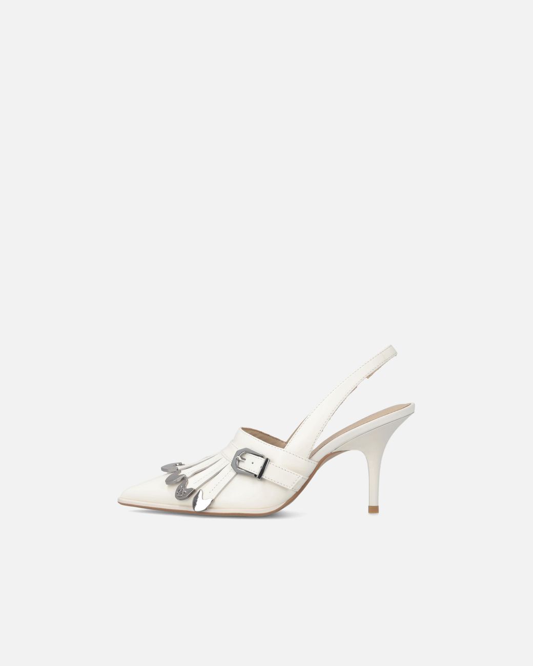 Pinko White Slingback Fringed-Detail Pumps