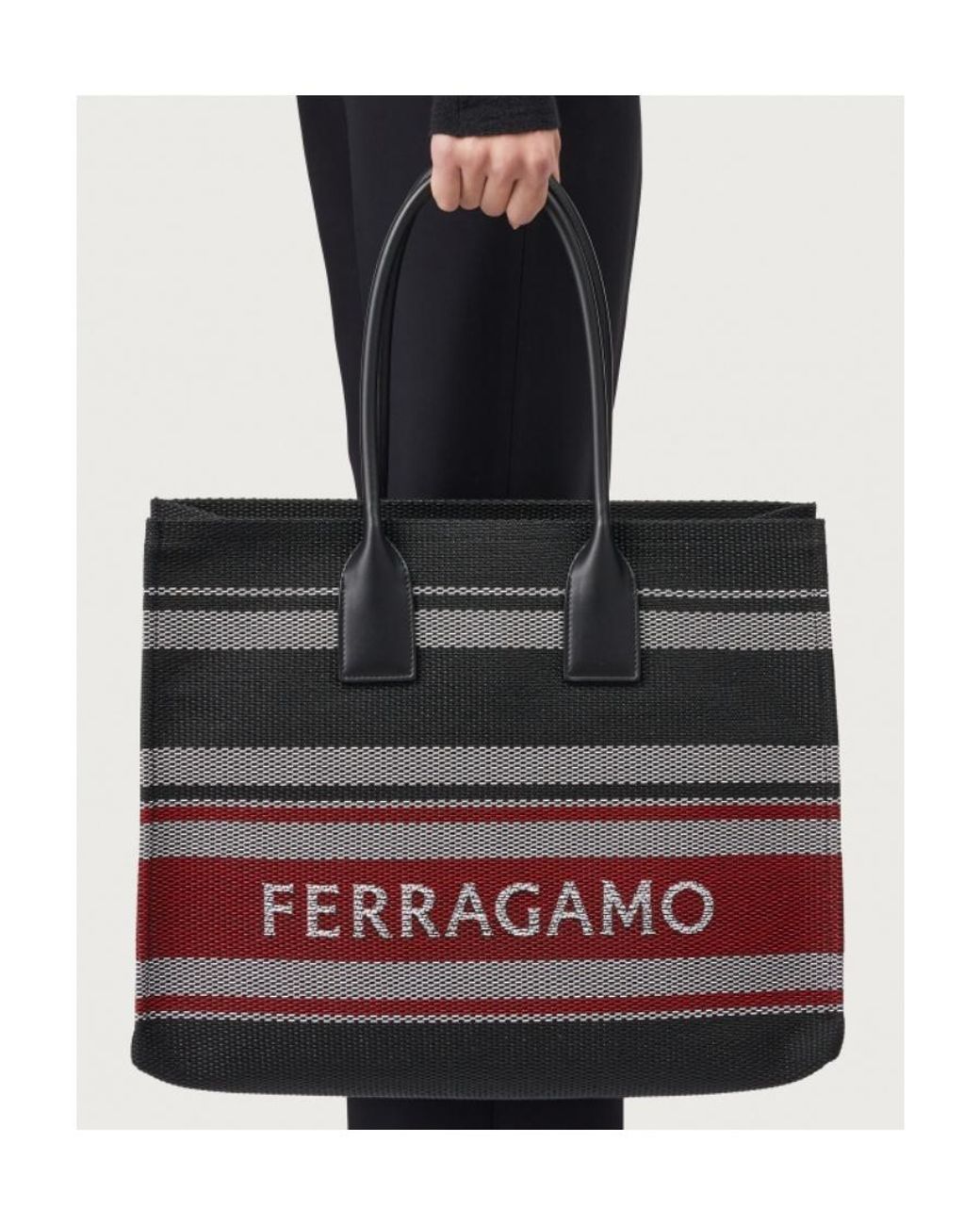Ferragamo Black Ferragamo Logo Jacquard Signature Tote Bag