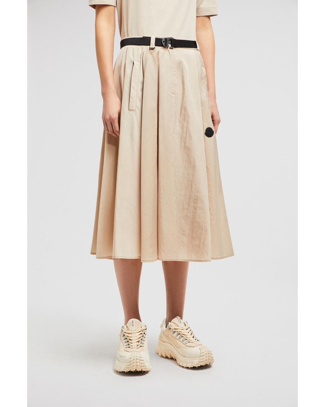 Moncler Natural Logo Patch Belted Skirt