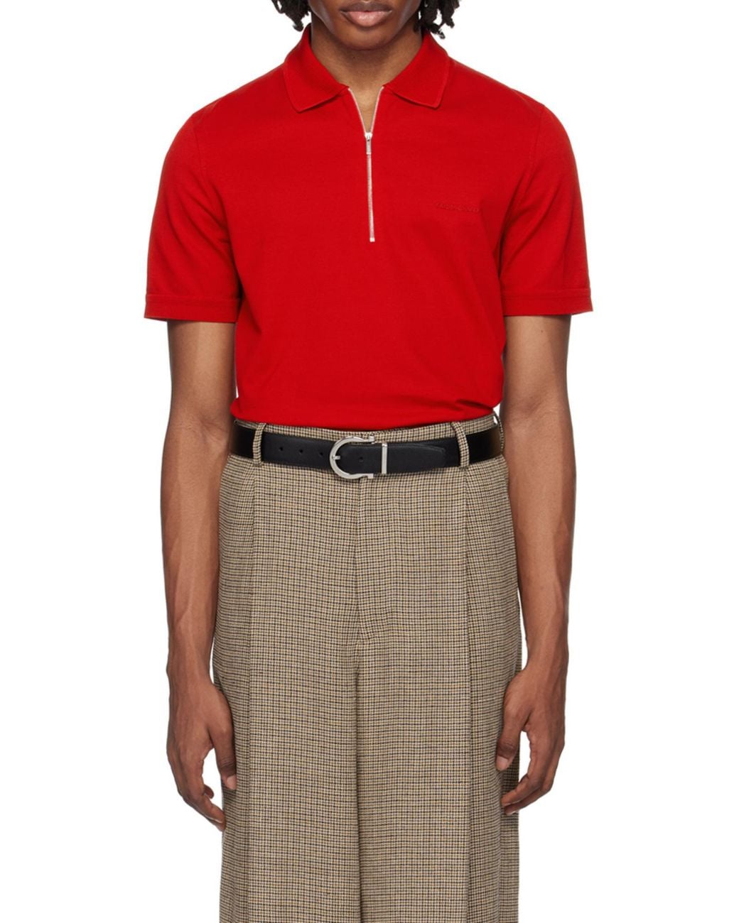 Ferragamo Red Zip Collar Polo Shirt for men