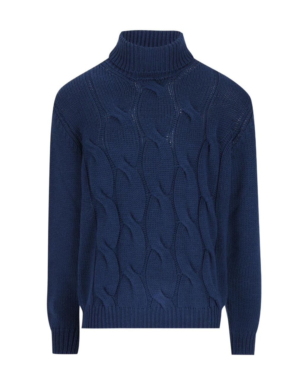 Herno Blue Cable-Knit Turtleneck Knitted Sweater for men