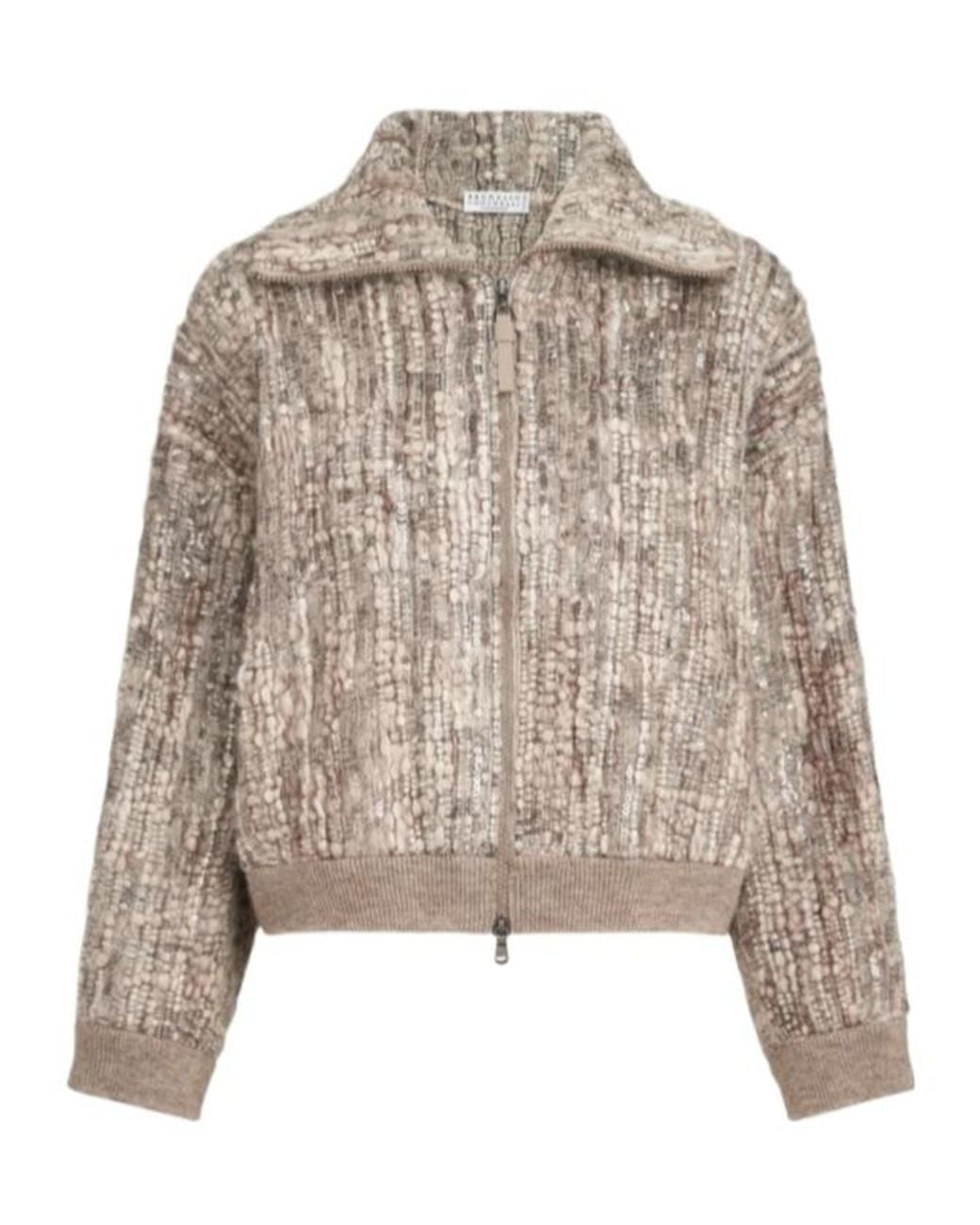 Brunello Cucinelli Brown Embellished Zip-Up Jacket
