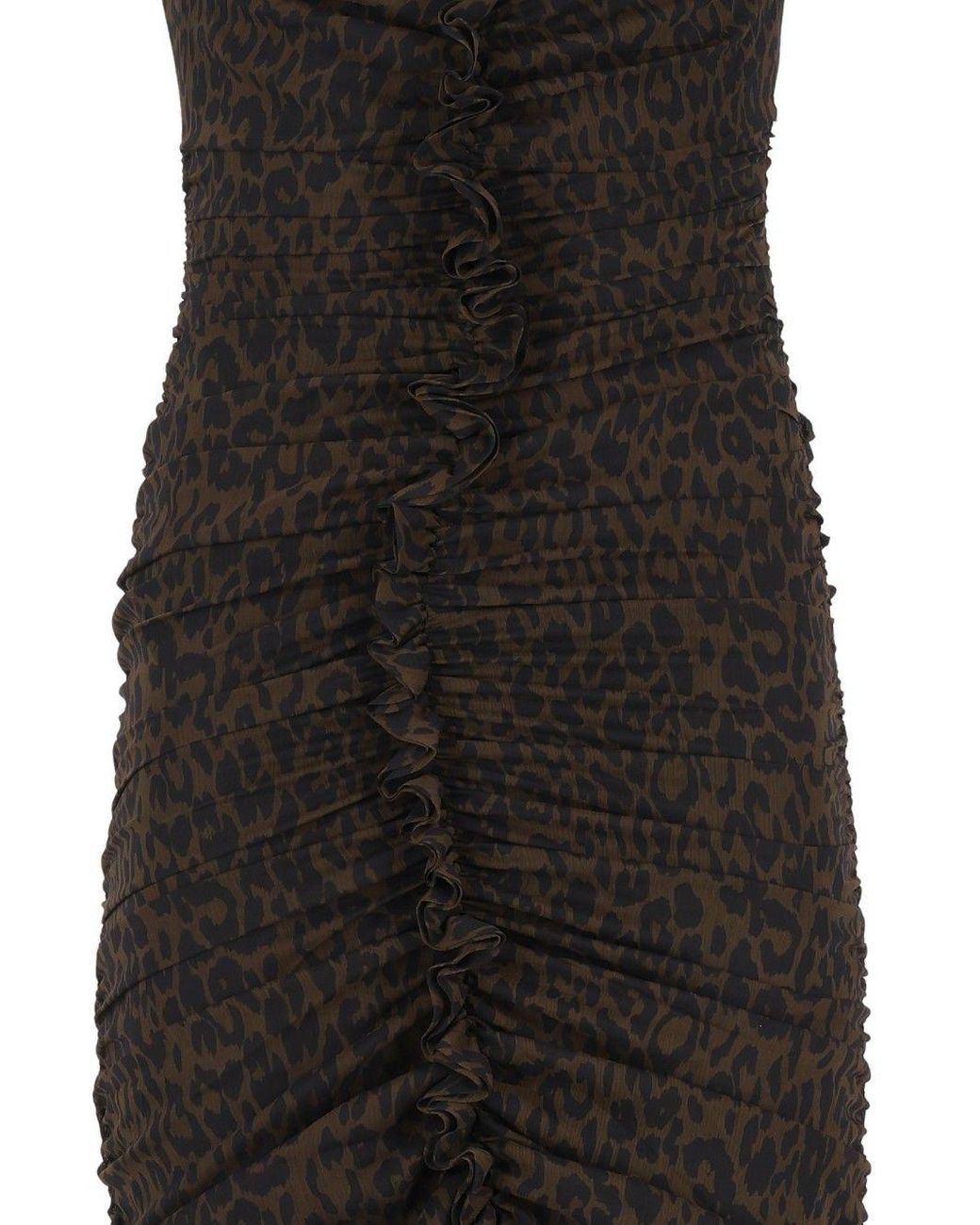 ROTATE BIRGER CHRISTENSEN Black Ruched Midi Leopard Dress
