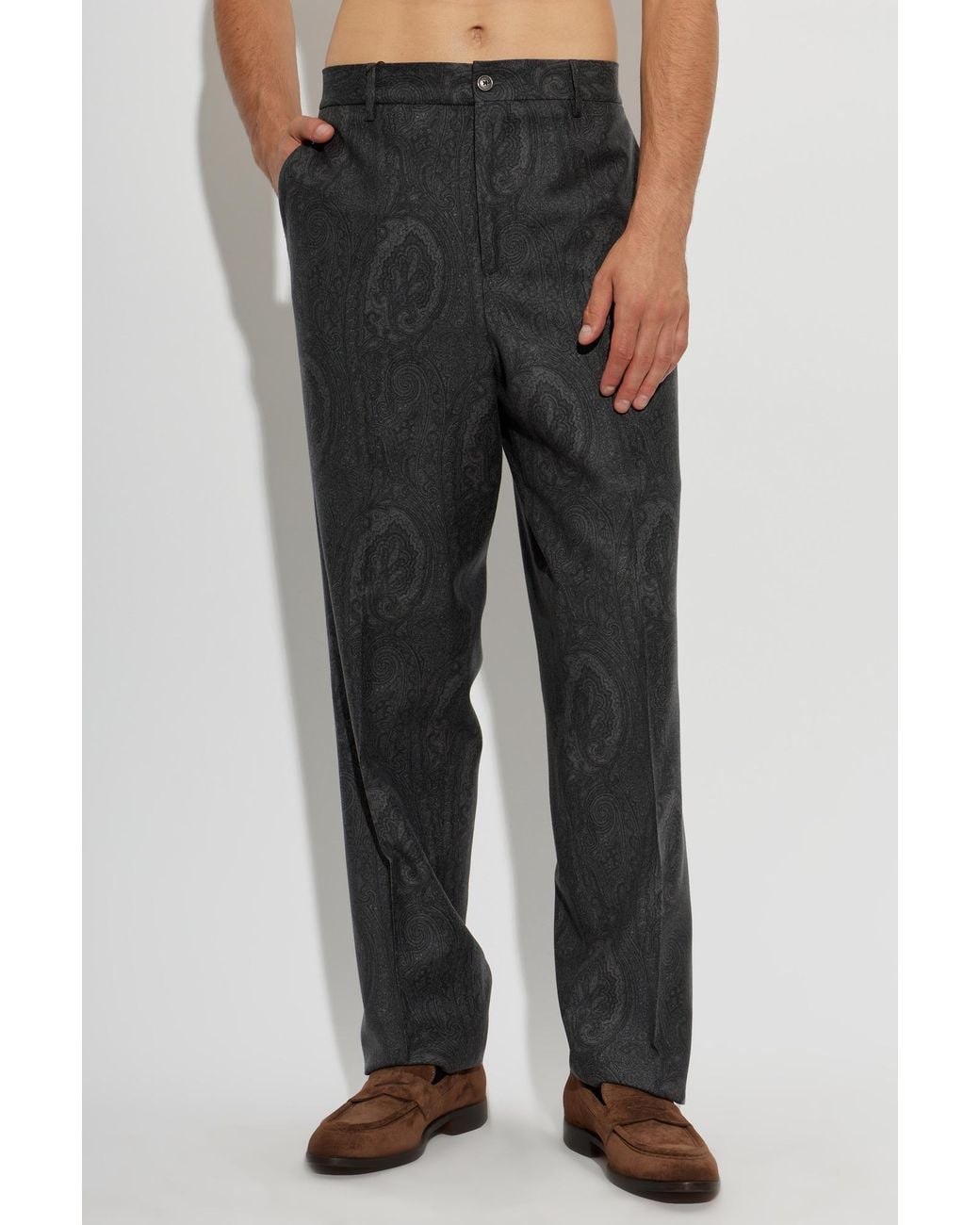 Etro Black Paisley Pleated Pants for men