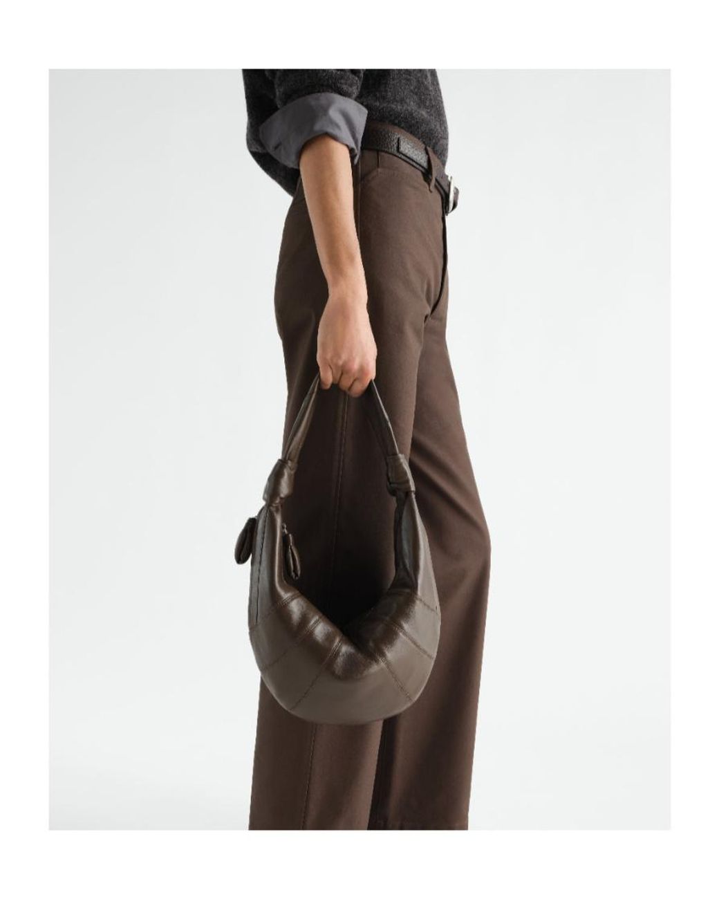 Lemaire Brown Fortune Croissant Zipped Shoulder Bag for men