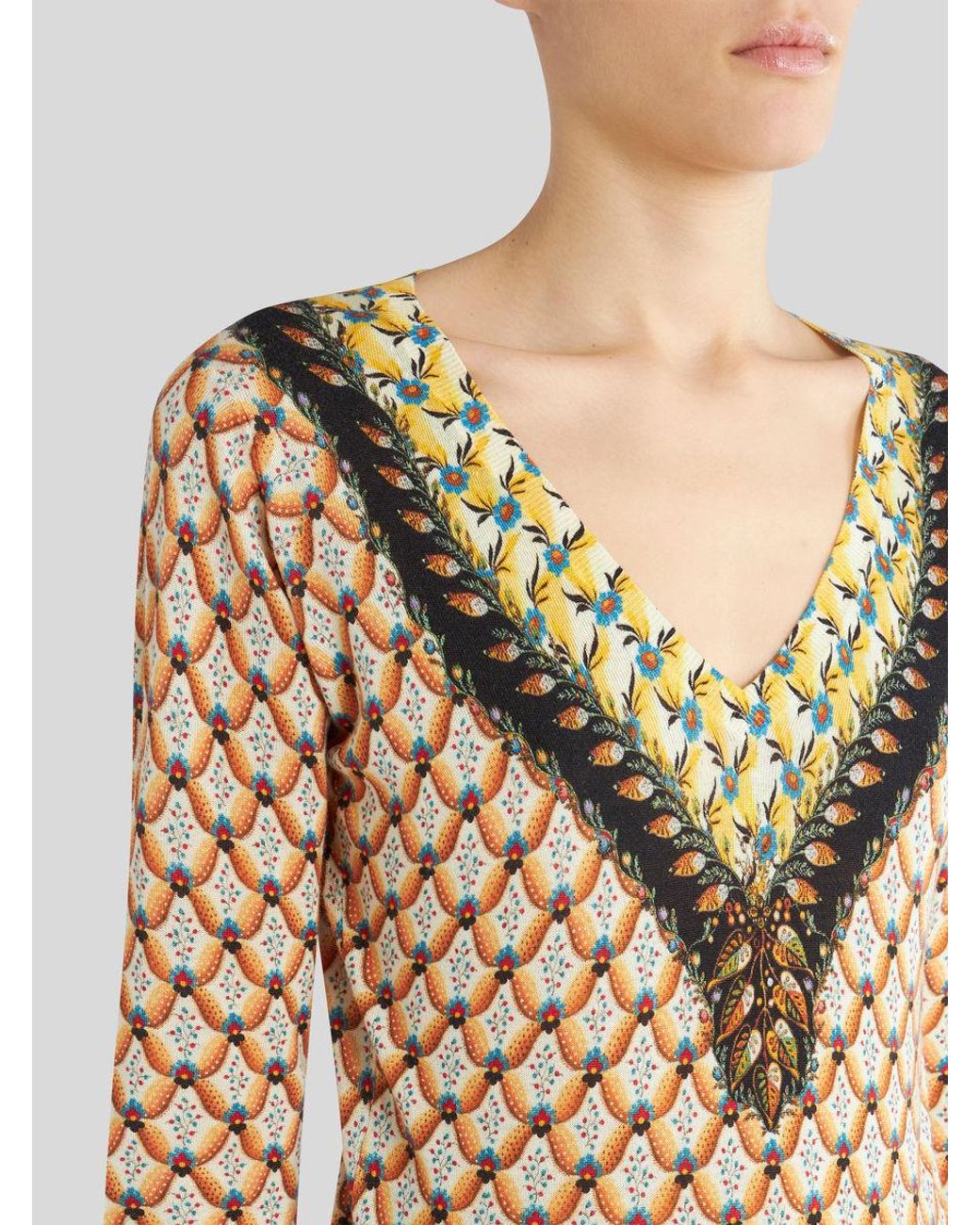 Etro Brown Floral-Printed Crewneck Knitted Top