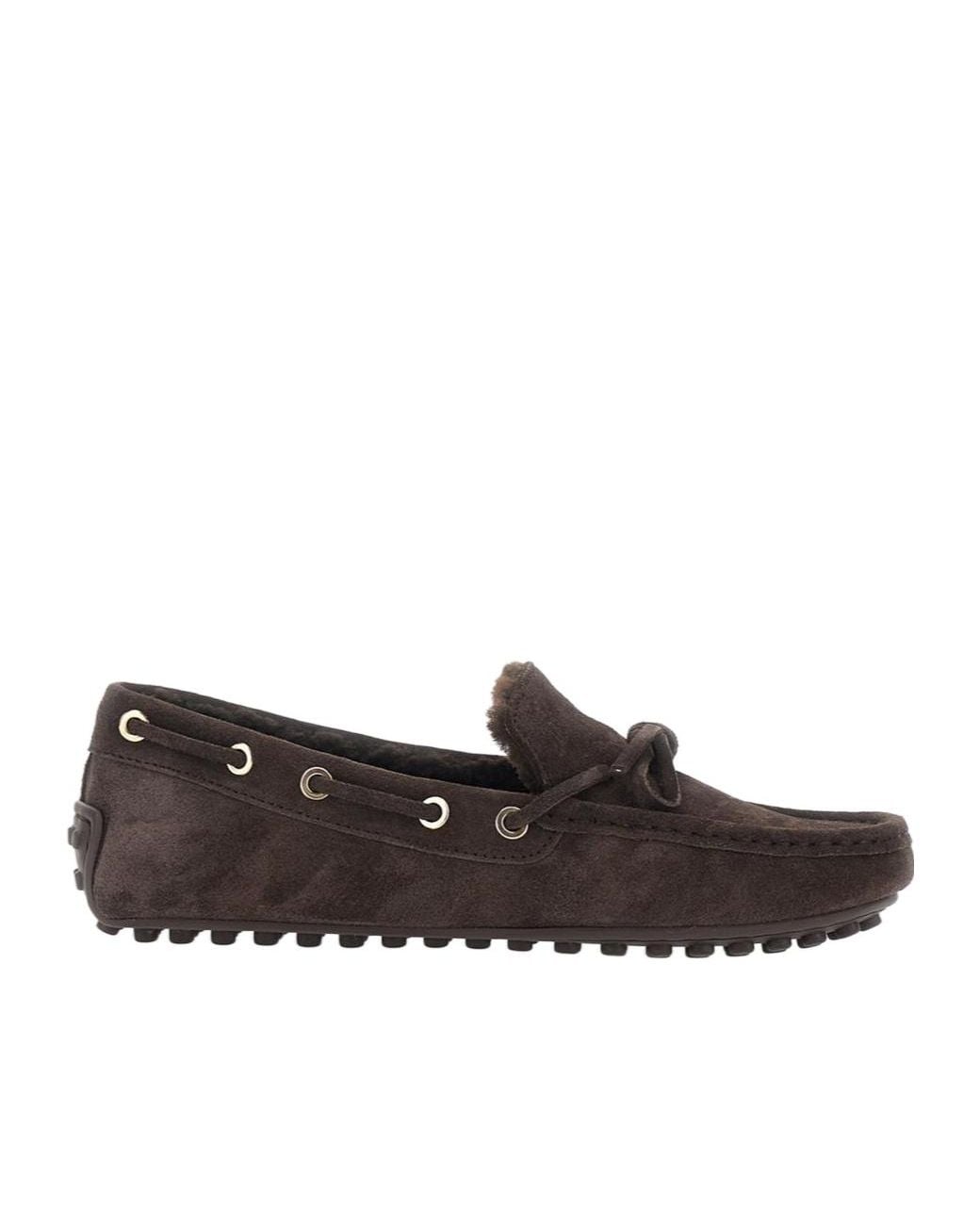 Tod's Brown Shearling Trim Driving Flat Shoes