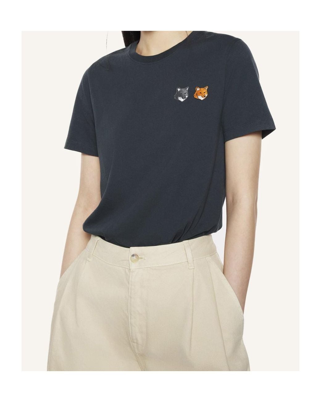 Maison Kitsuné Black Maison Kitsuné Double Fox Head Regular T-Shirt for men