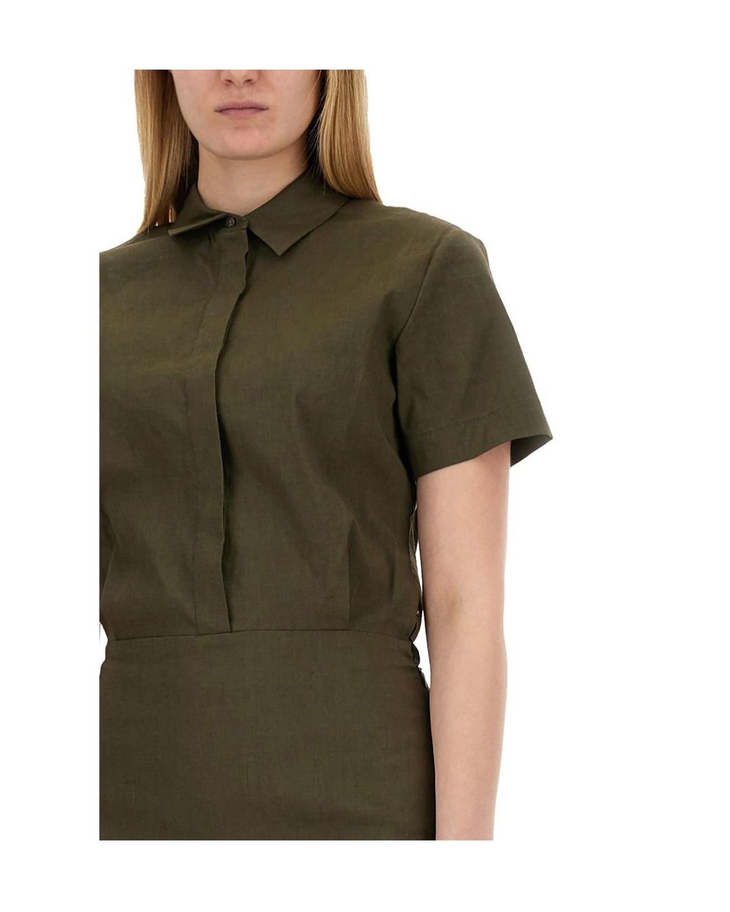 Theory Green Short-Sleeved Button-Up Mini Dress