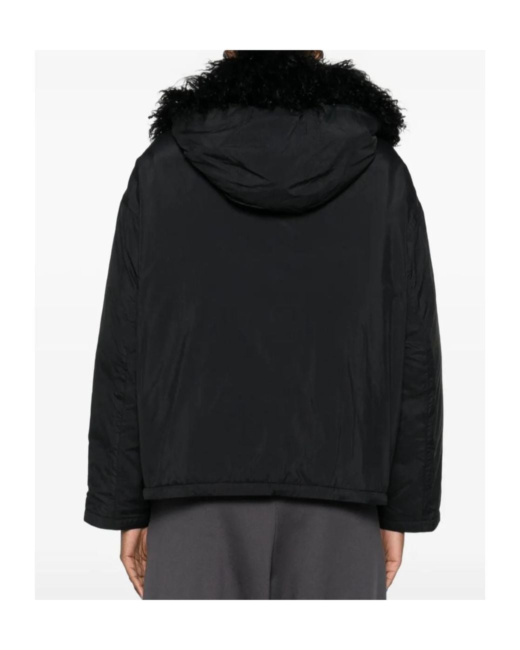 Yves Salomon Black Down Jacket With Faux-Fur Trim And A Hood