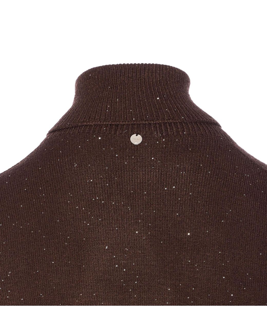 Liu Jo Brown Sequin Embellished Polo-Neck Jumper