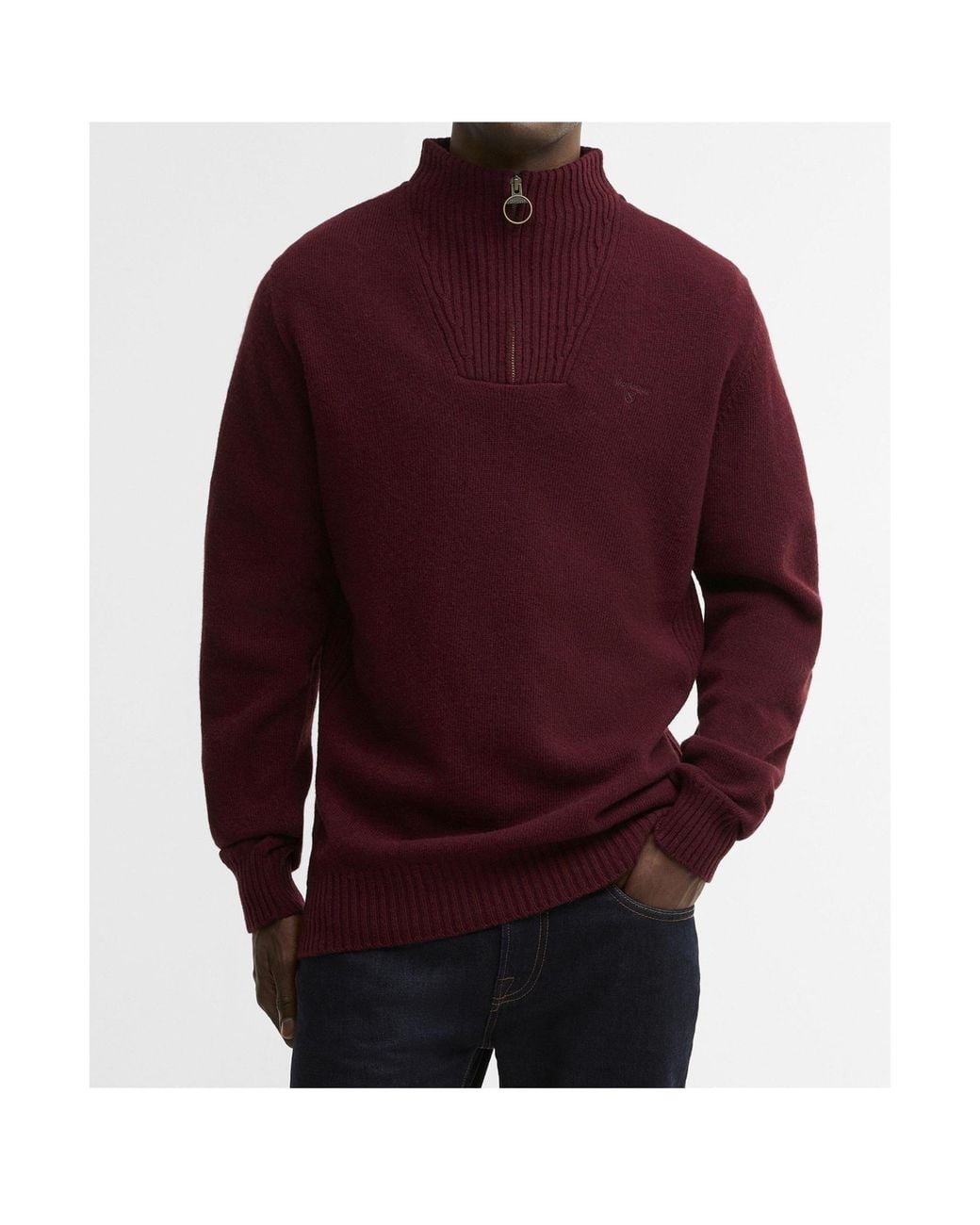 Barbour Purple Quarter Zip Rib Knit Sweater for men